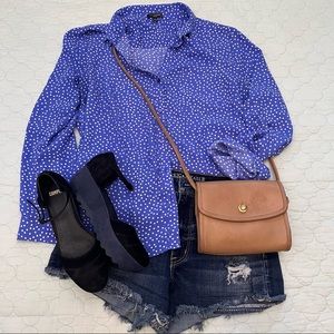 The Limited Ashton Lightweight Longsleeve V-Neck Blue Button-down White Dots XL